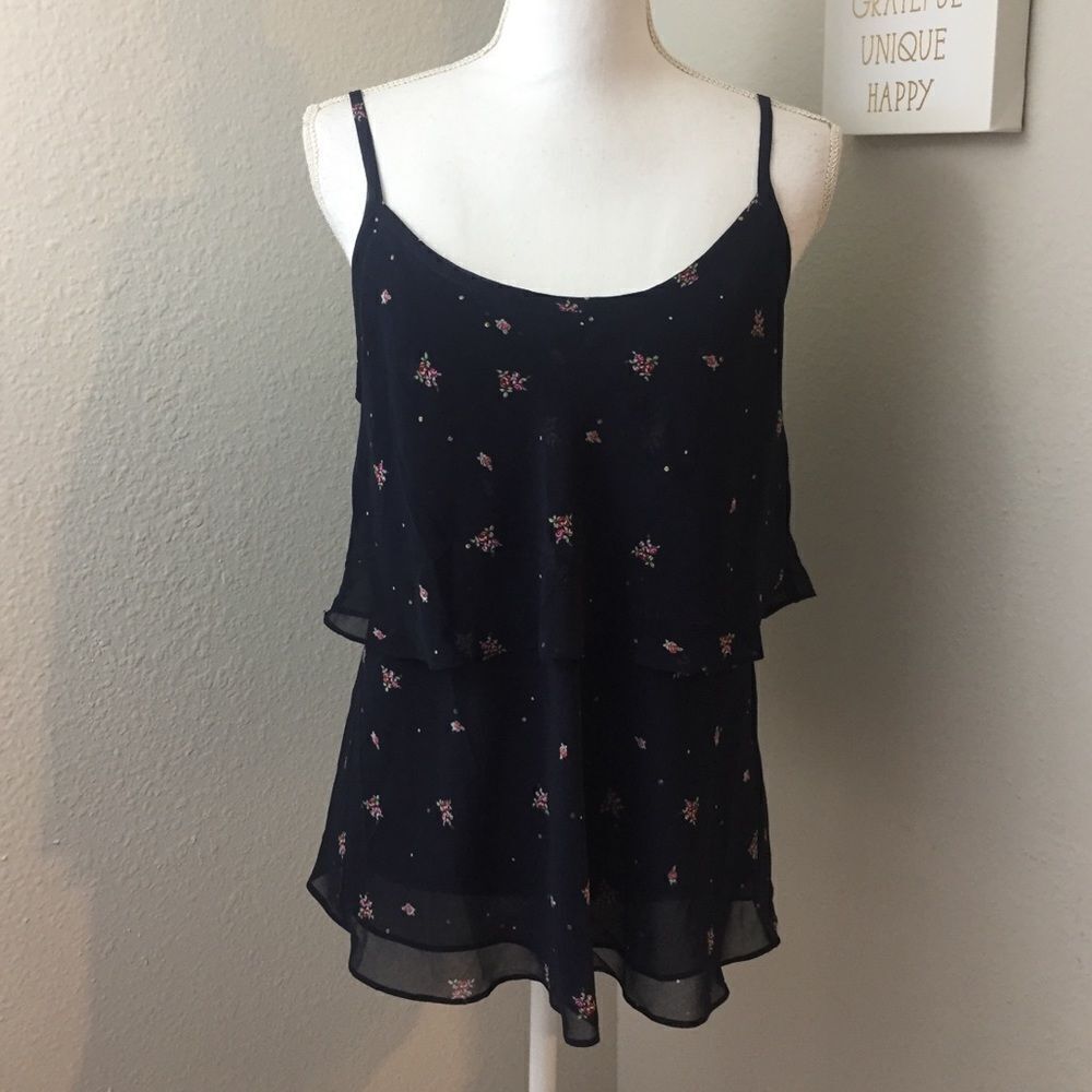 CAbi Navy Patterned Layered Blouse